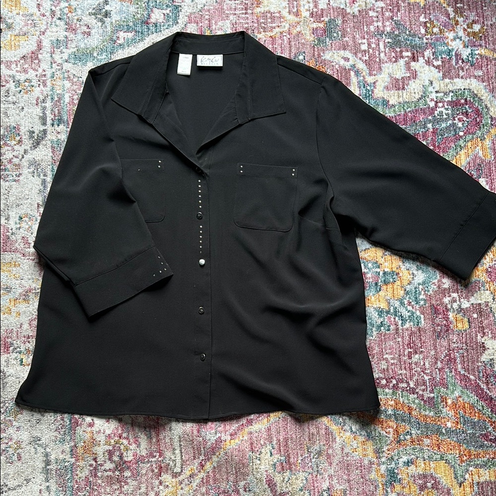 Black Button Down Shirt with Gem Detail